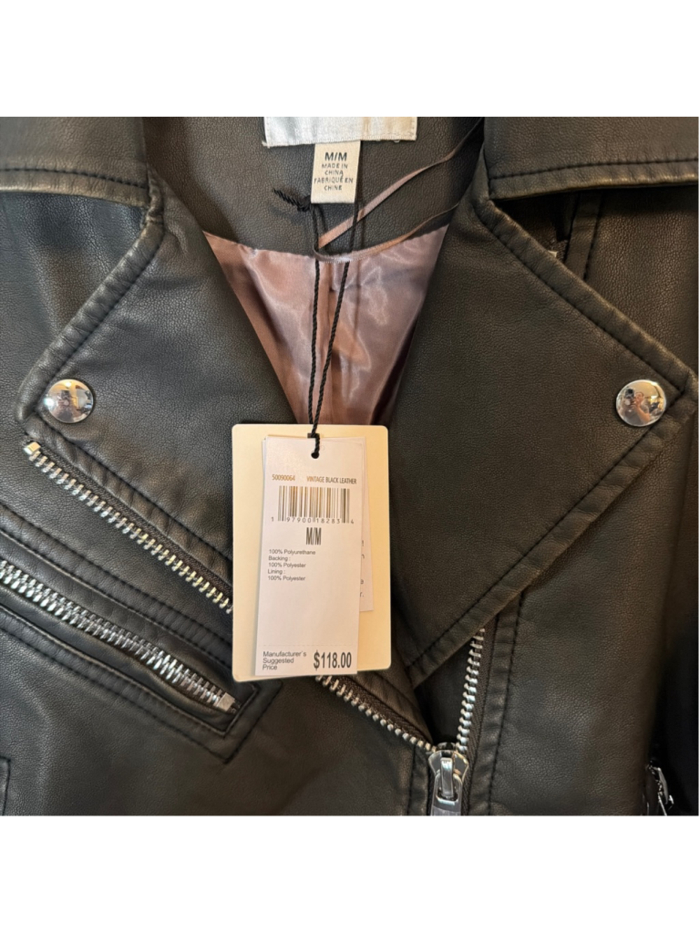 Women's Industry Republic Black Faux Leather Moto Jacket Size M Motorcycle NWT - Picture 3 of 7